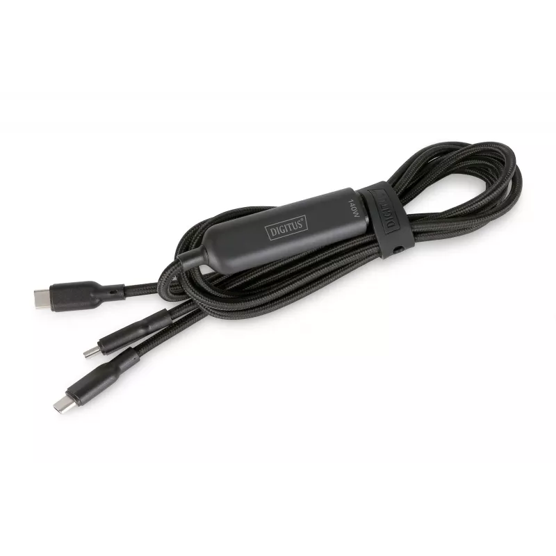 DIGITUS USB-C 2in1 oplaadkabel 140W, USB-C naar 2×USB-C, 1,8 m, USB 2.0, zwart