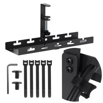 Onderdesk kabelorganizer MACLEAN MC-105 B, staal, verstelbaar, geschikt voor tafelbladen van 0,5–50 mm, max. belasting 5 kg, zwart