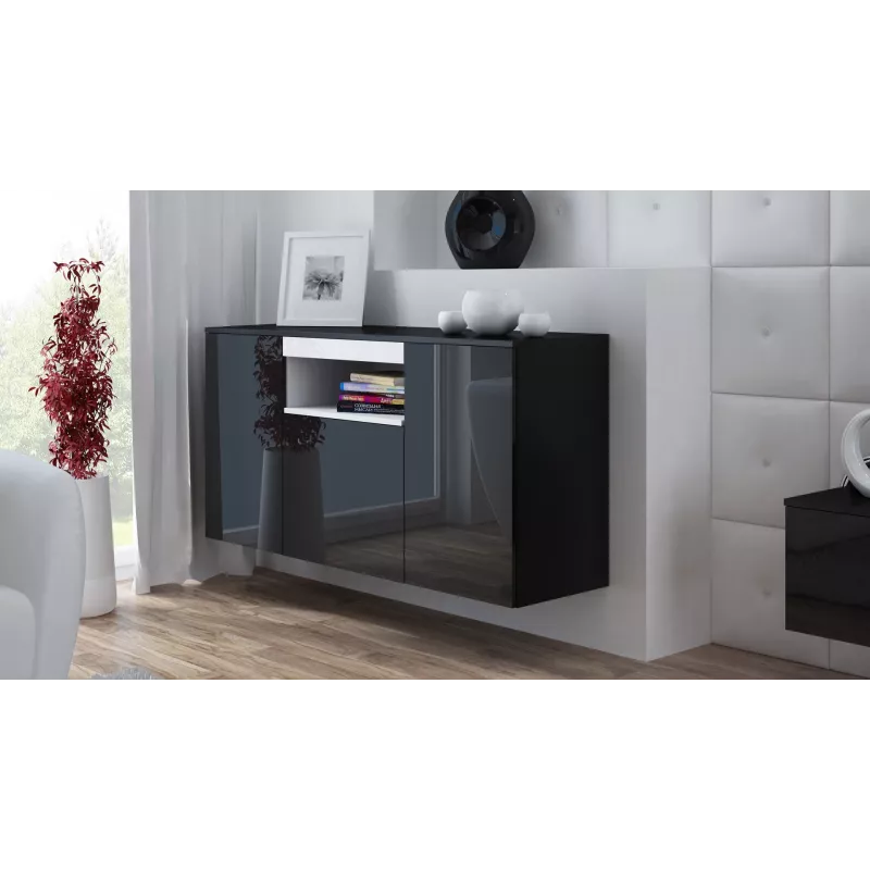 Cama sideboard VIVA 150 zwart/zwart glanzend + wit