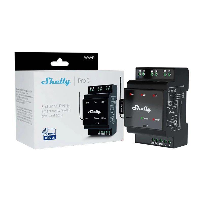 Shelly Qubino Wave Pro 3 Z-Wave 3-kanaals DIN-rail-relais