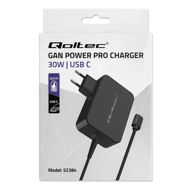 Voeding QOLTEC 52384 GaN 30W uitgang 5–20V USB-oplader