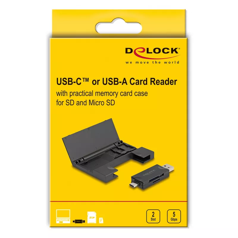 Kaartlezer DeLOCK 91014 USB 3.2 Gen 1 Type-A/Type-C zwart MicroSD SD