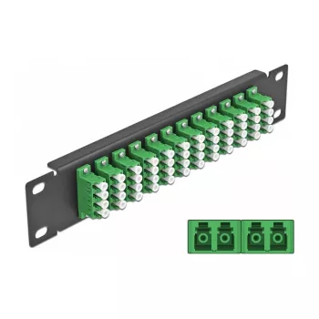 Glasvezel patchpaneel DeLOCK 10 inch 12 poorten LC quad groen 1U zwart