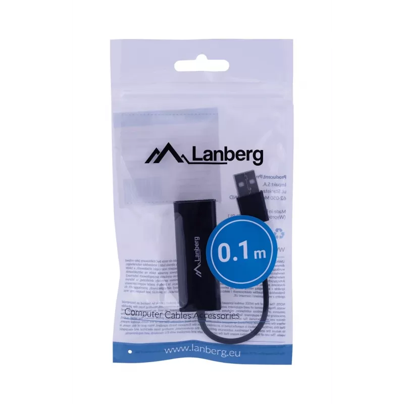 Lanberg NC-0100-01 USB 2.0 naar RJ45 100 Mbit netwerkadapter, 0,15 m kabel