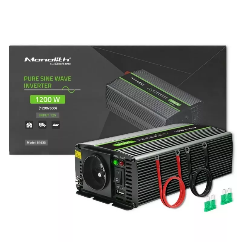 Auto-omvormer Qoltec Monolith 1200 W zwart 12 V