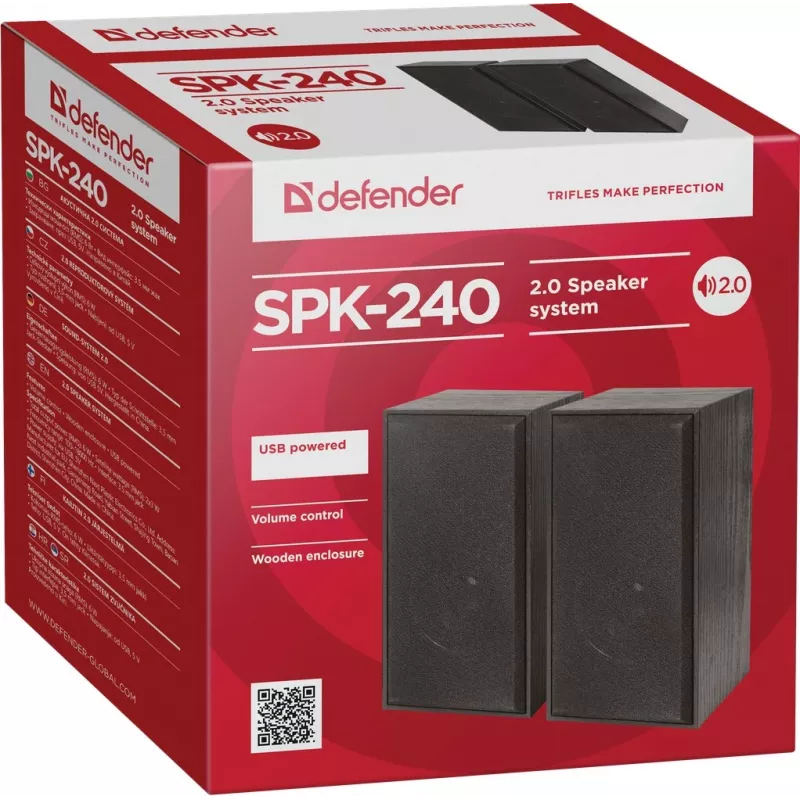 DEFENDER SPK-240 bekabelde desktopluidsprekers, 2.0, 6 W RMS, USB-voeding, 3,5 mm, zwart