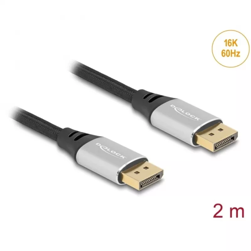 DeLOCK DisplayPort-kabel 16K 60 Hz 2 m zilver metaal