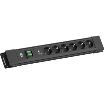 Stekkerdoos Bachmann CONNECTUS met 6×CEE 7/3, 1×SPD-Plus overspanningsbeveiliging, 1×schakelaar, 2,0 m kabel, zwart