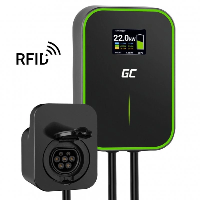 GREEN CELL WALLBOX EV POWERBOX 22KW MET STOPCONTACT & RFID