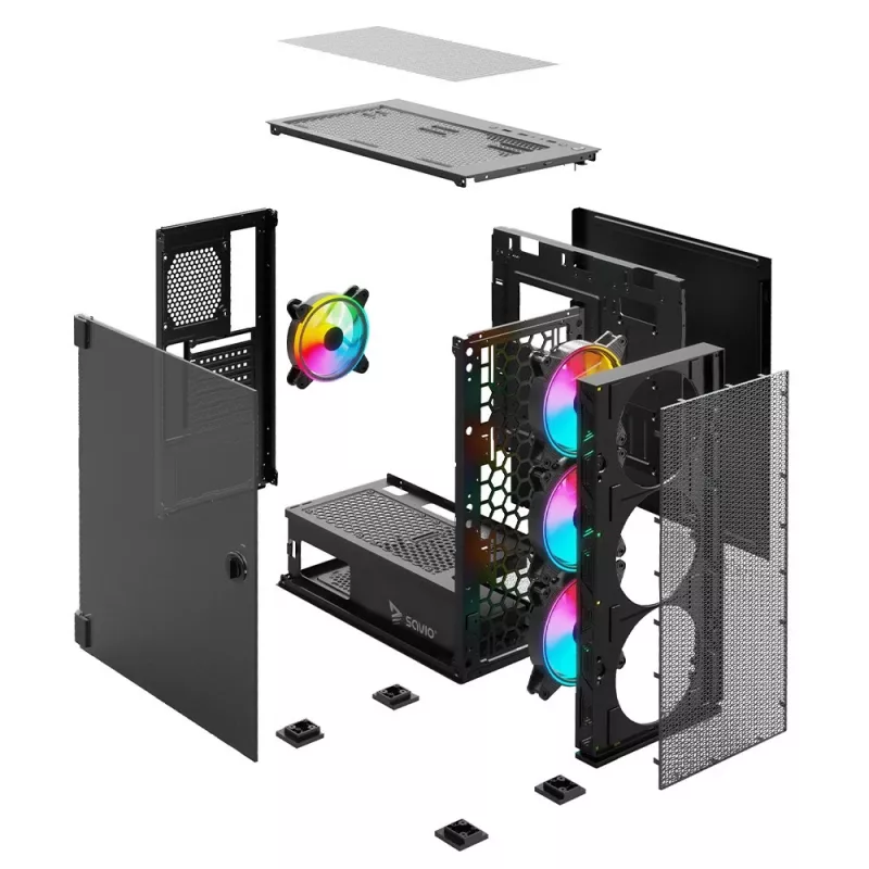 SAVIO pc-behuizing Raptor X1 ARGB glas/mesh zwart