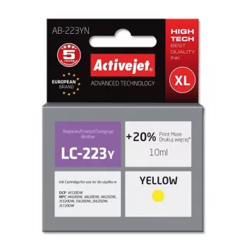 Inktpatroon ActiveJet AB-223YN geel, compatibel voor Brother, op kleurstofbasis 10 ml, hoge (XL) capaciteit, singlepack