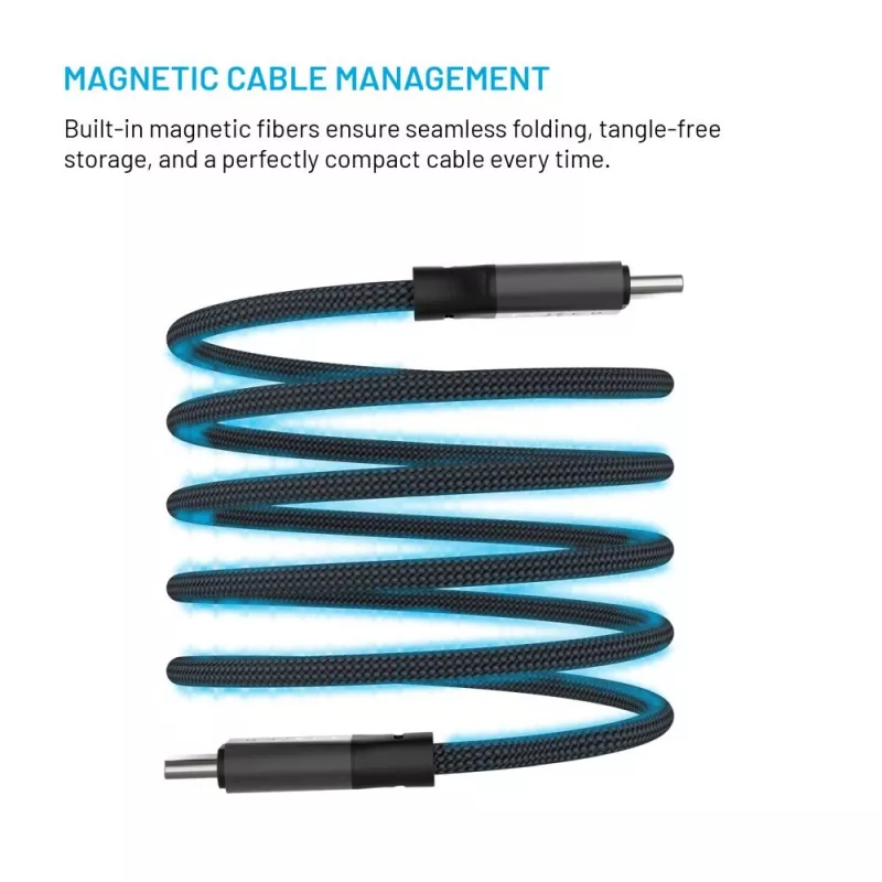 FIXED FIXDBM-CC2-GR magnetische gevlochten USB-C naar USB-C kabel, USB 2.0, gevlochten mantel, vaste lengte, grijs