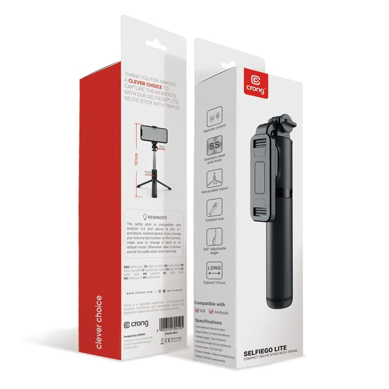 SelfieGo compacte selfiestick Bluetooth-statief (20-101 cm) Crong CRGSGL1B