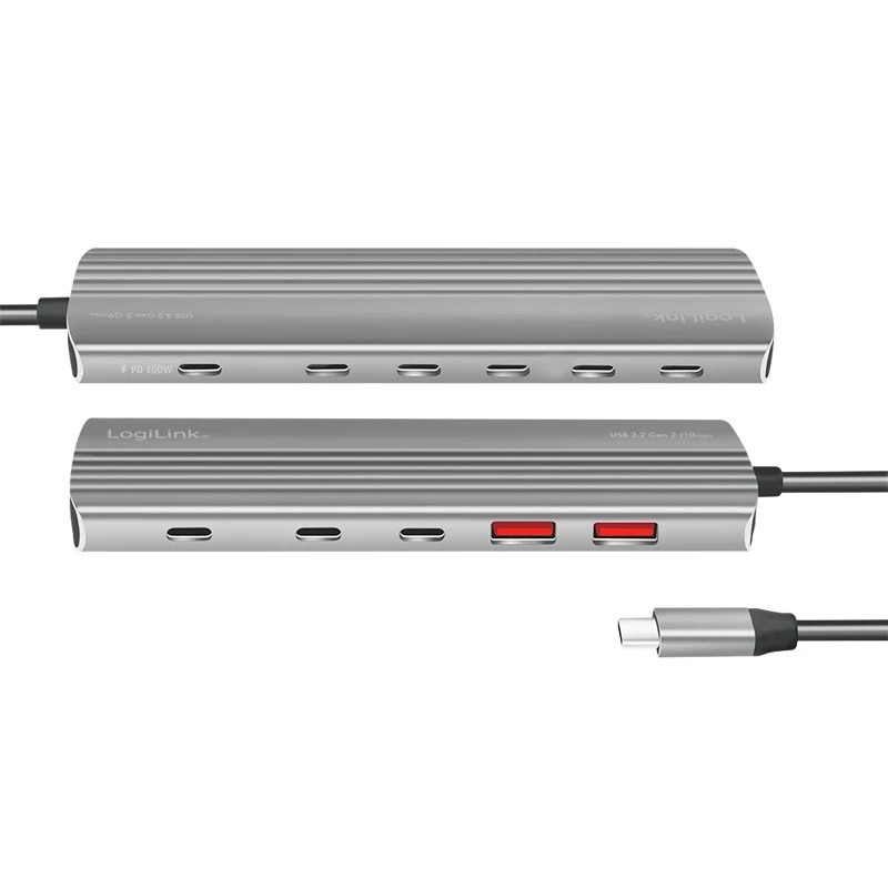 LogiLink USB 3.2 Gen2-hub 4+1-poorts 2x USB-A 2x USB-C PD 100W aluminium