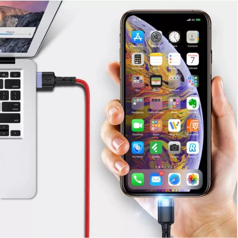 USB-naar-Lightning datakabel Tellur, 3A, 1,2 m, LED-indicator, rood