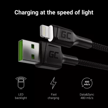 Green Cell KABGC05 Lightning-kabel 1,2 m zwart