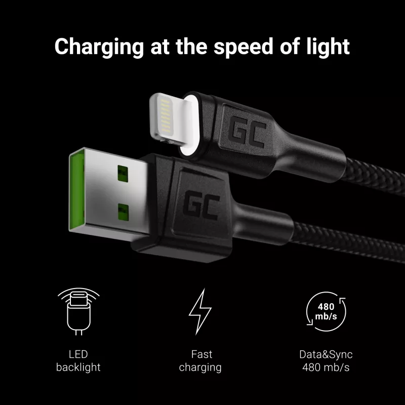 Green Cell KABGC05 Lightning-kabel 1,2 m zwart