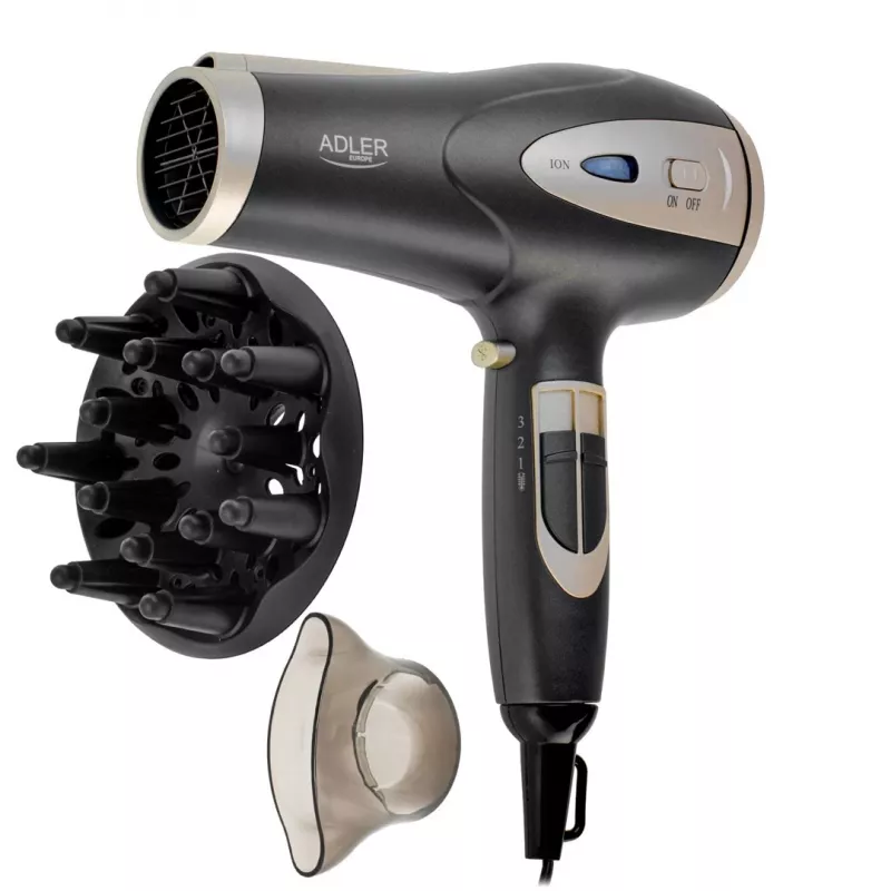 Haardroger Adler AD 2248gc 2200W — ionisch, 2 snelheden, 3 temperaturen, koudstand, diffusor, concentrator, 1,8 m kabel