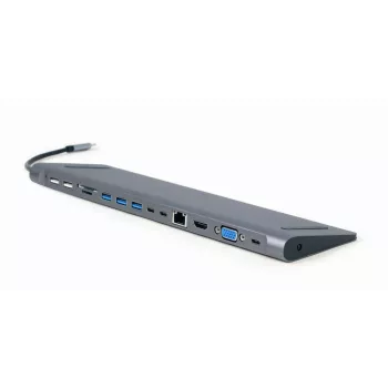 Gembird A-CM-COMBO9-01 USB Type-C 9-in-1 multiport-adapter (USB-hub + HDMI + VGA + PD + kaartlezer + LAN + 3,5 mm audio), Space Grey
