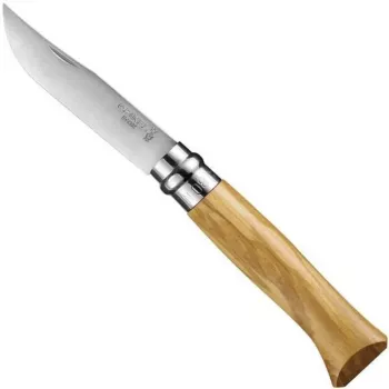 Opvouwmes Opinel Nr. 08 met olijfhouten handgreep, roestvrijstalen lemmet, model 002020
