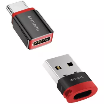 Interface-adapter 4smarts 541615 – USB Type-A (host) naar USB Type-C (uitgang), zwart, rechte stekker-naar-bus, 2-pack