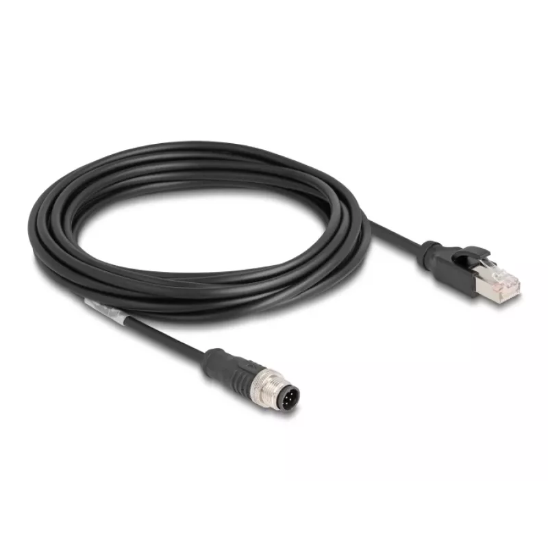 Netwerkkabel DeLOCK M12 kabel A-gecodeerd 8-polig stekker naar RJ45 stekker Cat5e 5 m zwart