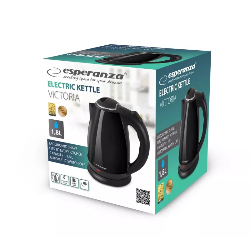 Esperanza EKK113K Victoria elektrische waterkoker, 1,8 l, zwart
