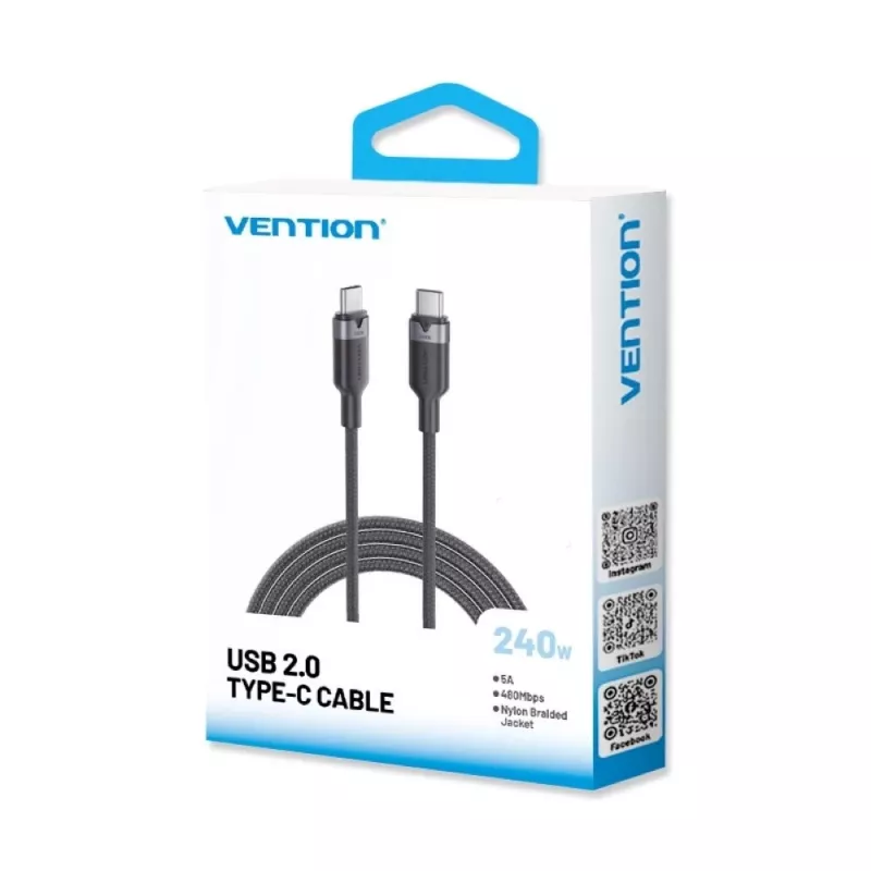 USB-C naar C 2.0 Vention 3.1 5A 240W 1m BK kabel