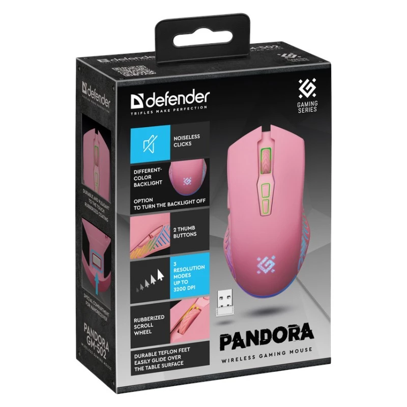 Draadloze gaming-muis DEFENDER P ANDORA PINK interface