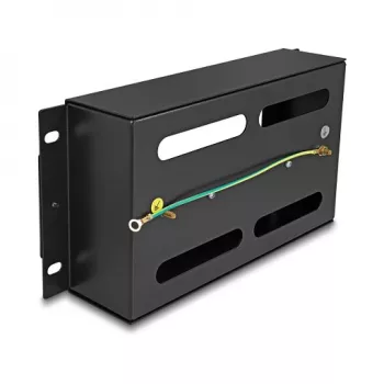 Delock 67320 10" installatieautomatenstrip met afdekking en DIN-rail, 3U, metaal, zwart