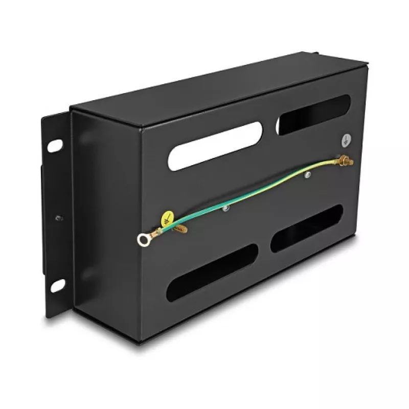Delock 67320 10" installatieautomatenstrip met afdekking en DIN-rail, 3U, metaal, zwart
