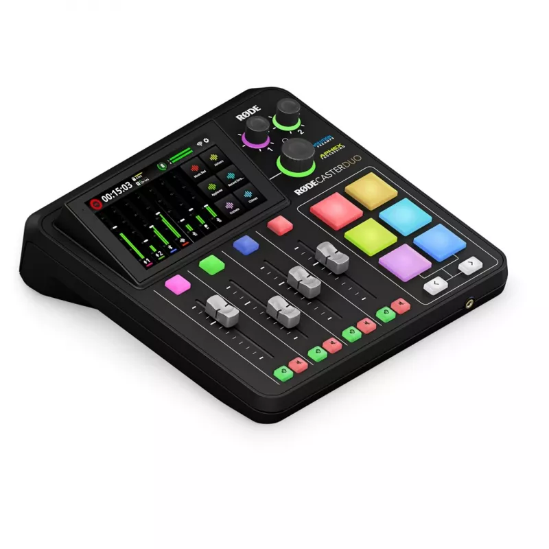 Studiocontroller RØDE Caster Duo zwart — 2 combo XLR/TRS, 2 TRS line-uitgangen, 48 kHz, 24-bit, touchscreen, Wi-Fi, Bluetooth