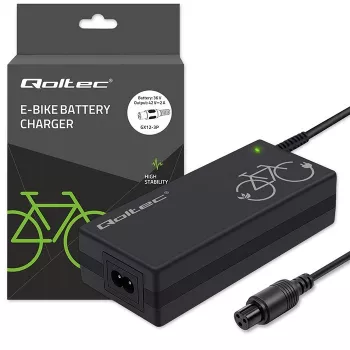 E-bike-oplader QOLTEC 36V–42V 2A met GX12 3-pins stekker