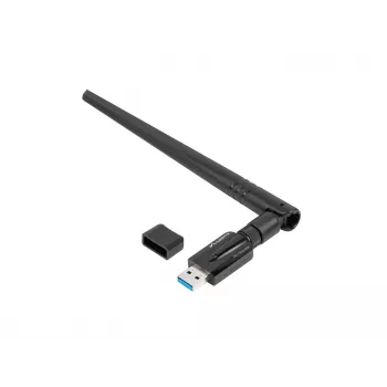Interne WLAN-kaart LANBERG NC-1200-WIE — dualband-USB-WLAN-adapter, RTL8812BU, tot 1200 Mbit/s, externe 2x2 antennes (5 dBi), zwart