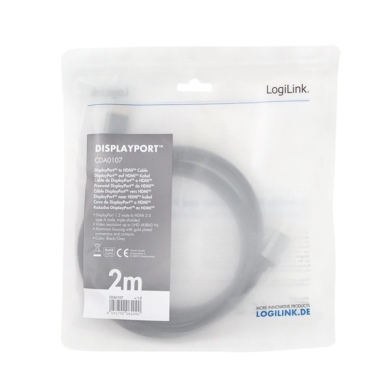 LogiLink CDA0107 videokabel-adapter 2 m DisplayPort HDMI zwart grijs