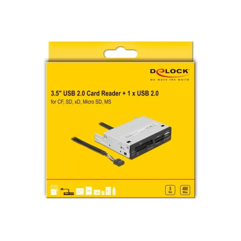 DeLOCK 91708 kaartlezer USB 2.0 intern zwart grijs CF SD MicroSD