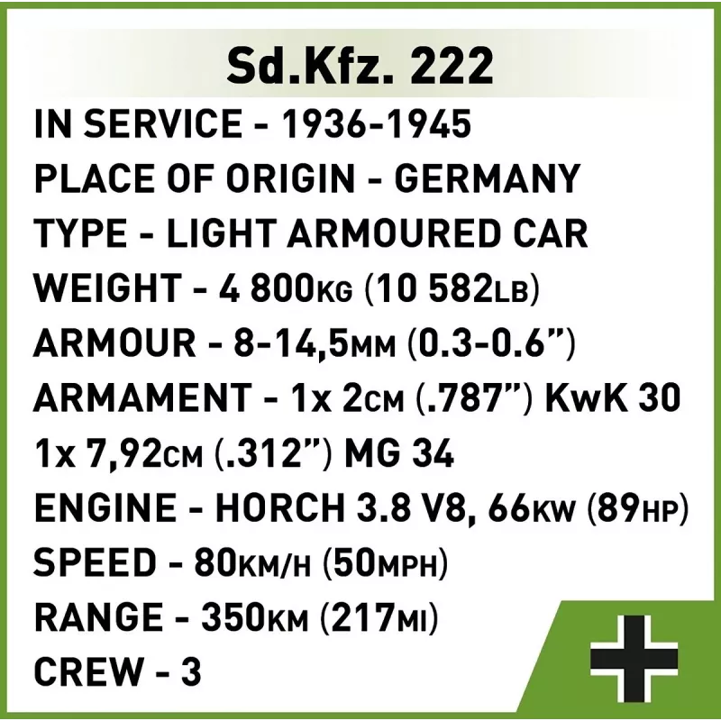 Cobi Blocks Sd.Kfz 222 modelbouwpakket COBI-2657 — 502 bouwstenen