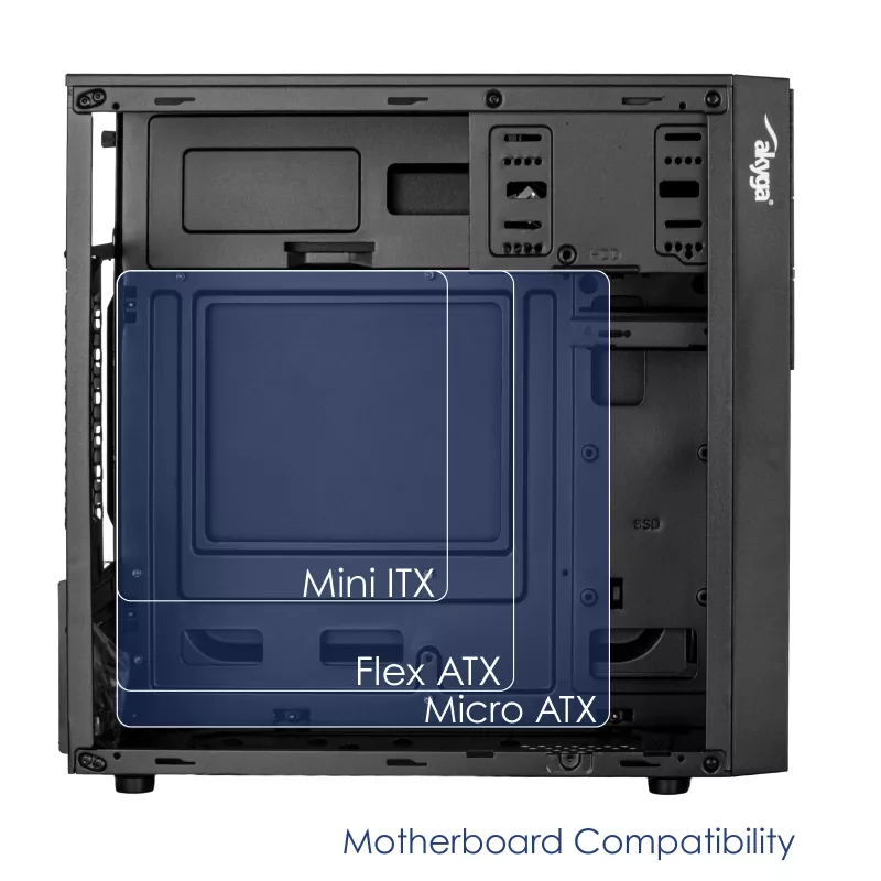 Akyga AK19BK micro-tower-pc-behuizing, Micro-ATX / Mini-ITX, USB-C + USB 3.0 + 2x USB 2.0, zonder voeding, zwart