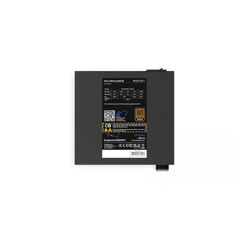 Voeding ENDORFY Vero L5 500 W ATX, 80 PLUS Bronze, 24-pins, 120mm-ventilator, niet-modulair