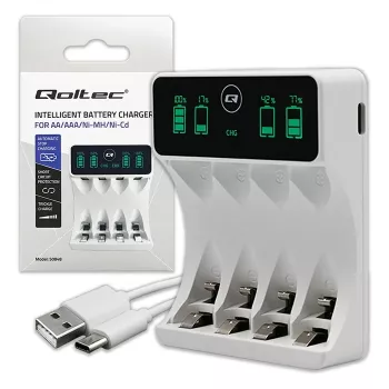 Acculader QOLTEC 50848 voor NiMH AAA (R03) en AA (R6) cellen met LCD-display