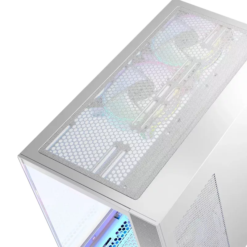 PC-behuizing MODECOM Volcano Panorama Midi Tower wit - micro ATX, gehard glas, ARGB, USB-C, ondersteunt GPU 400 mm
