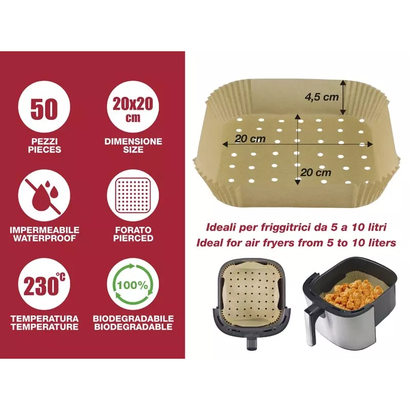 Beper C103ACC003 papieren bakjes voor heteluchtfriteuse, 50 st., 24 x 24 cm