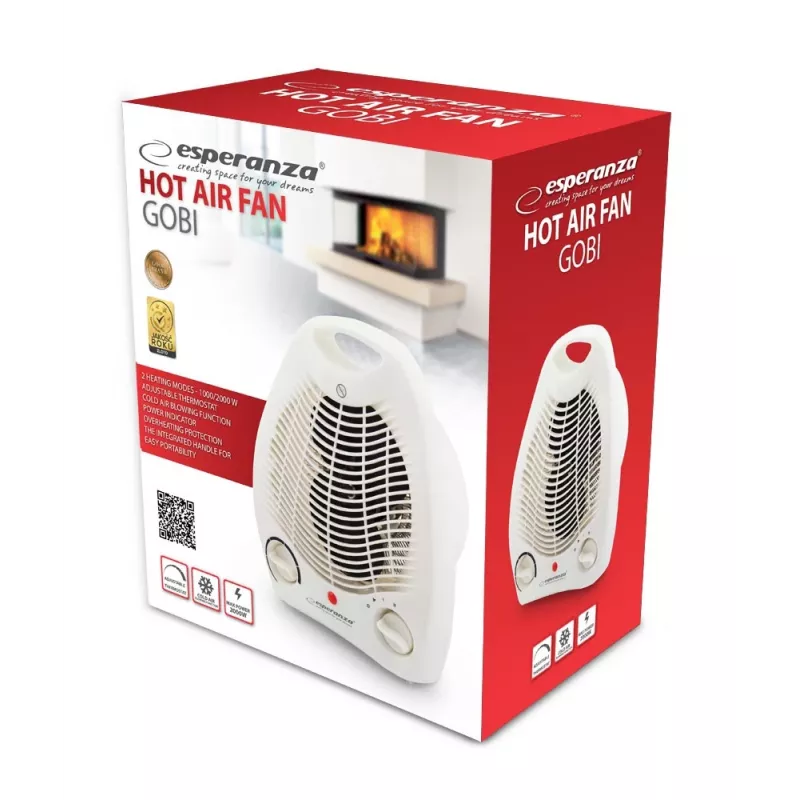 Elektrische ruimteverwarming ESPERANZA EHH011 1000/2000 W, wit, instelbare thermostaat, draaiknop
