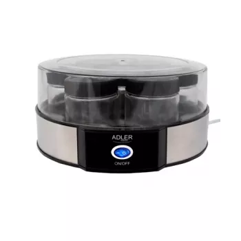 Yoghurtmaker Adler AD 4476 — 7 glazen, 42 °C, 20 W, grijs/zwart/transparant
