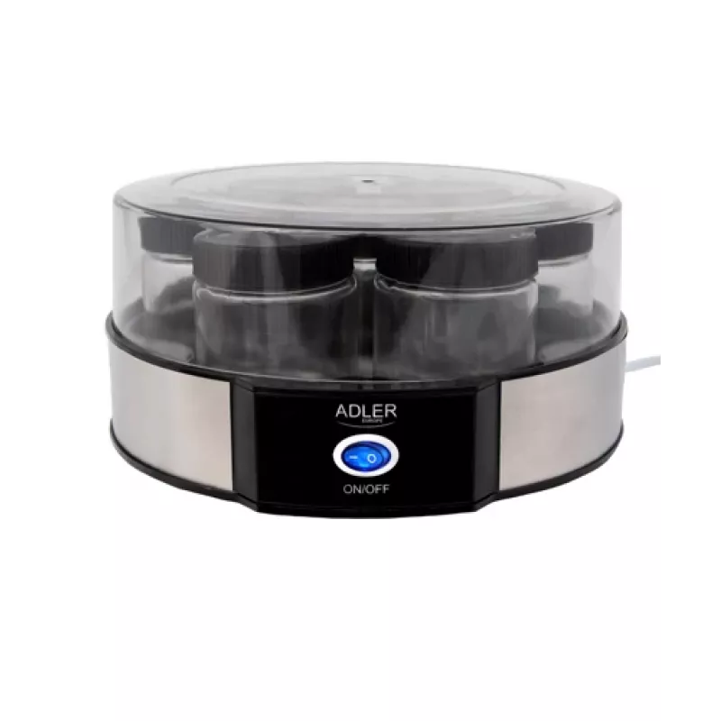 Yoghurtmaker Adler AD 4476 — 7 glazen, 42 °C, 20 W, grijs/zwart/transparant