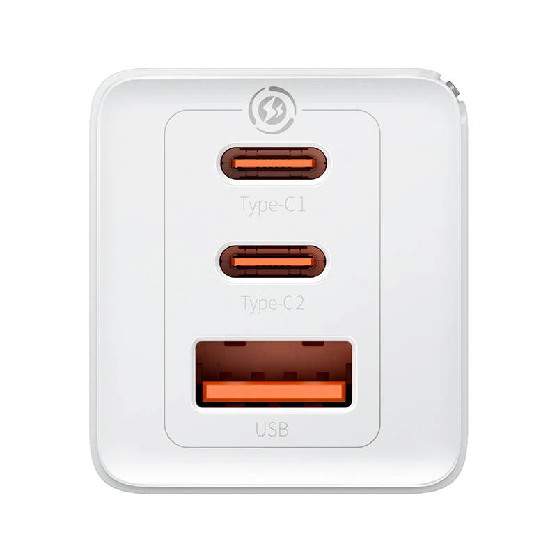 Wandlader Baseus GaN5 Pro 65W — USB + 2×USB-C (QC3.0, PD3.0) met 1m USB-C-kabel, wit