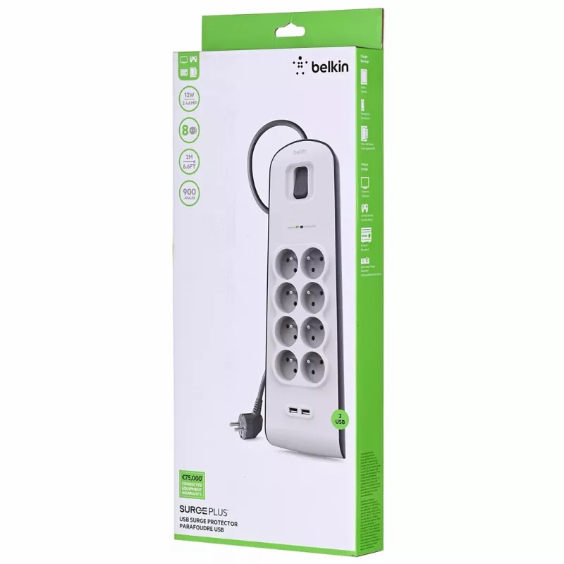 Overspanningsbeveiliging Belkin BSV804ca2M wit 8 AC-stopcontacten 2 m