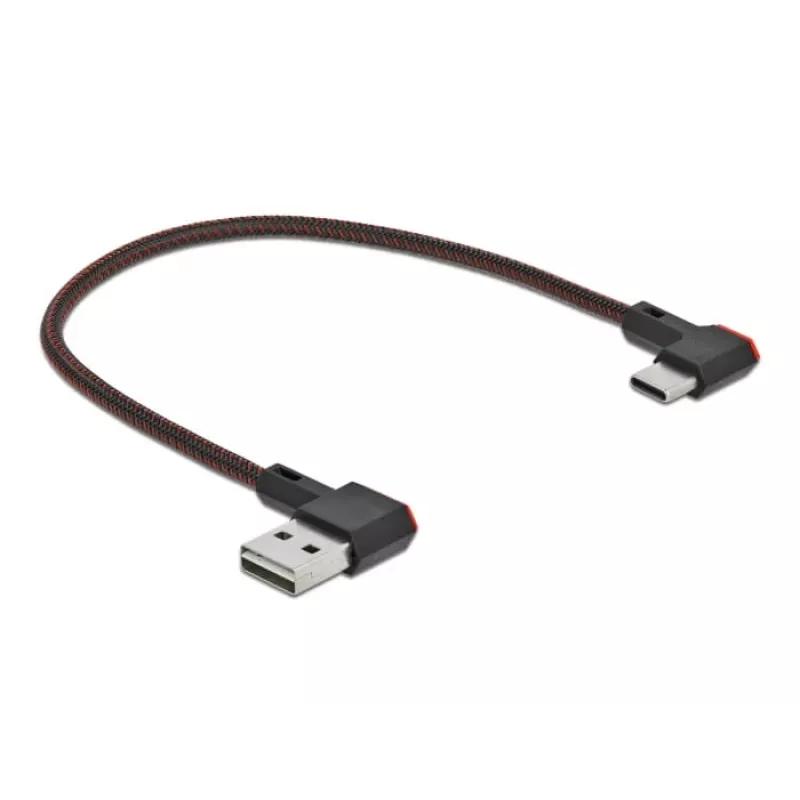 USB-kabel DeLOCK EASY-USB 2.0 Type-A-stekker naar Type-C-stekker haaks 0,2 m zwart