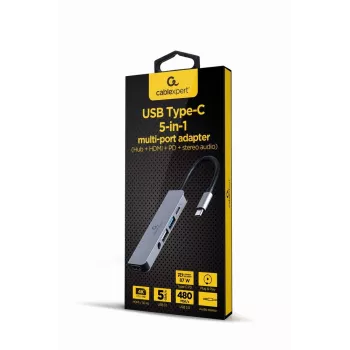 Gembird A-CM-COMBO5-02 laptop-dock/poortreplicator bekabeld USB 3.2 Gen 1 (3.1 Gen 1) Type-C zilver