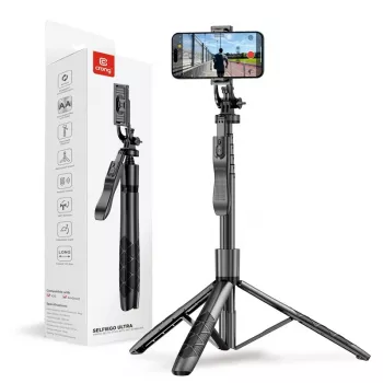 Statief-selfiestick Crong CRGSGU1BLK aluminium Bluetooth met opvouwbare poten en telefoonhouder